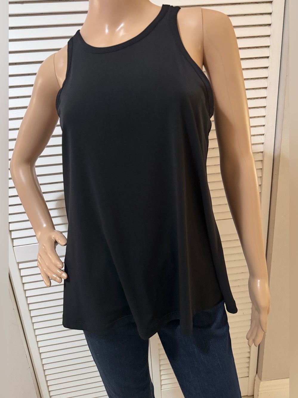 Veronica M Black High Neck Sleeveless Swing Tank Top Size Small Made in USA